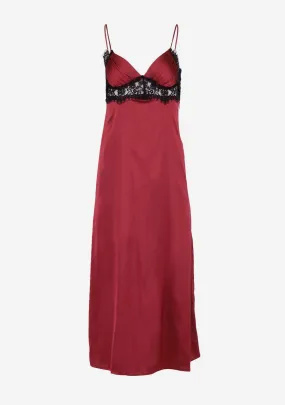 Satin Sleeveless Lace Trim Midi Dress