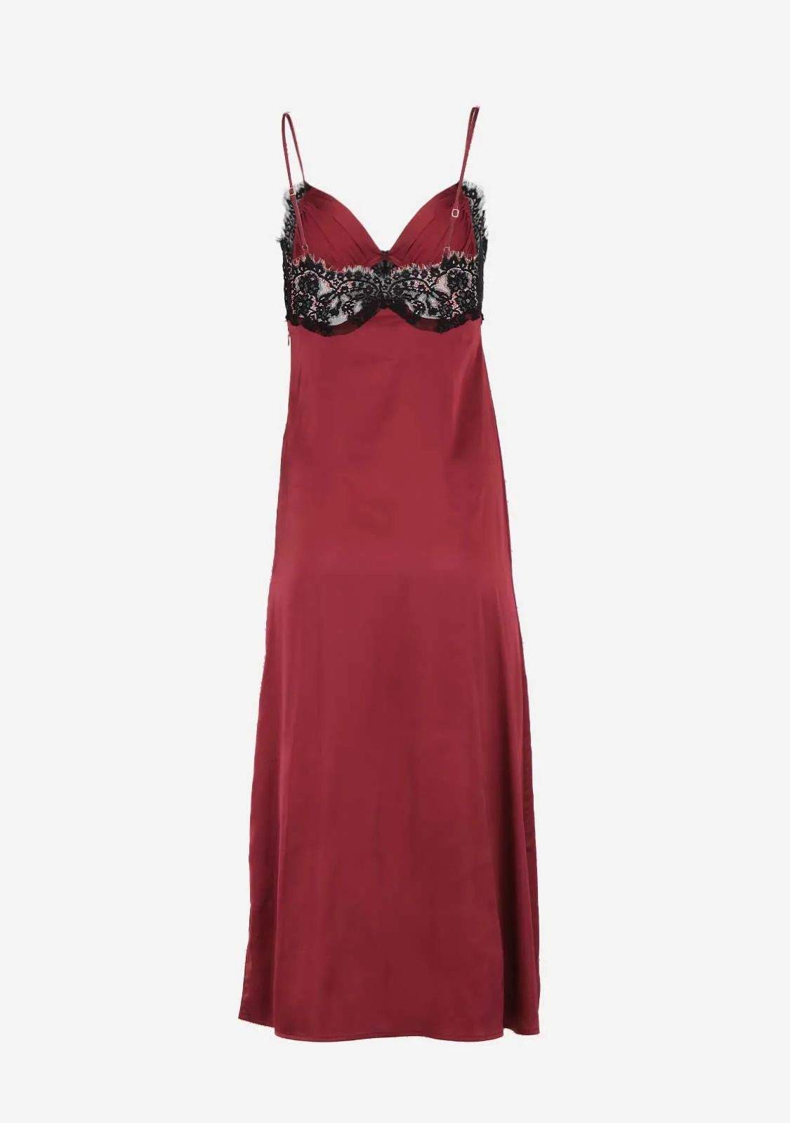 Satin Sleeveless Lace Trim Midi Dress