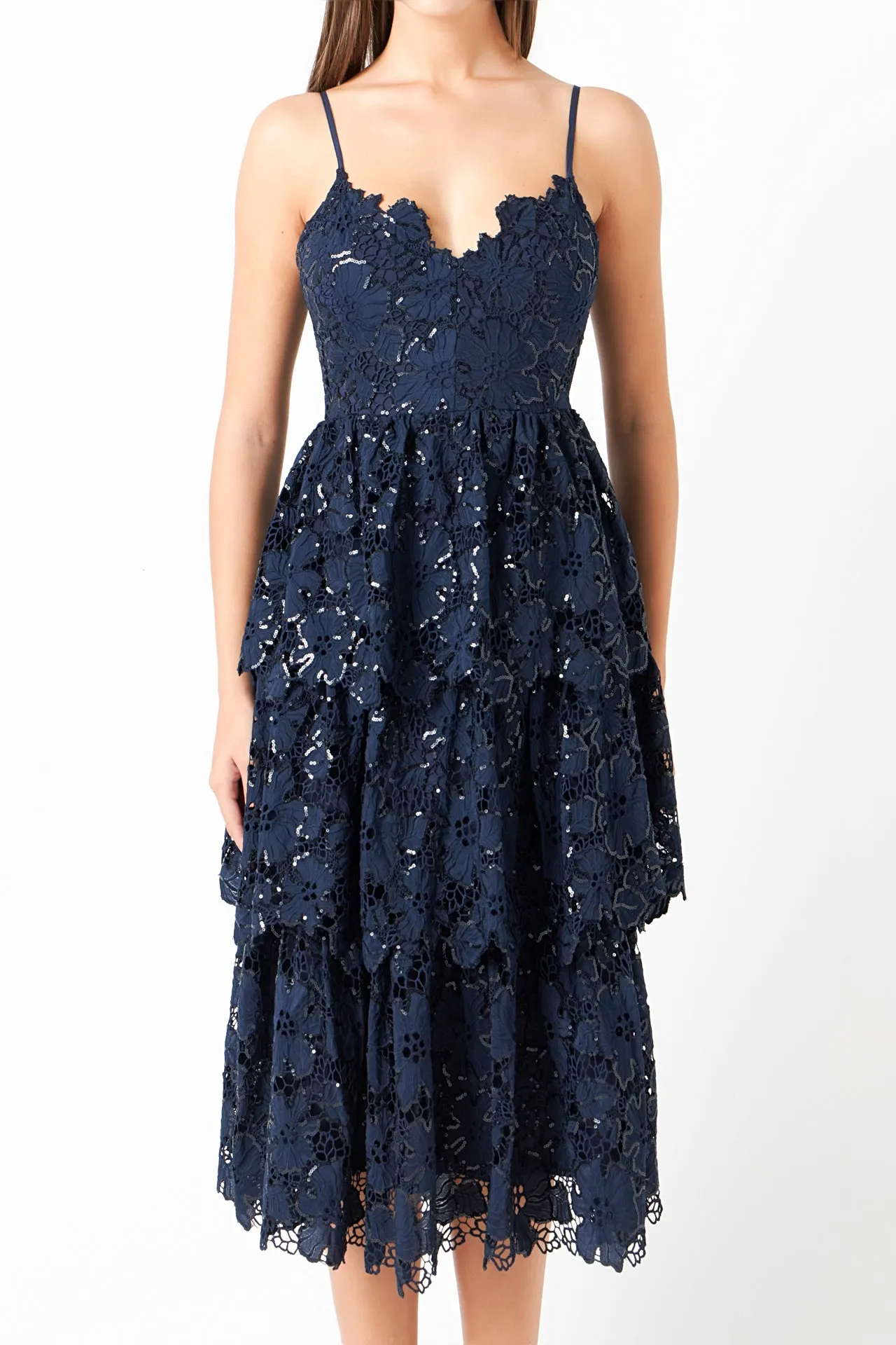 Sequins Lace Tiered Dress