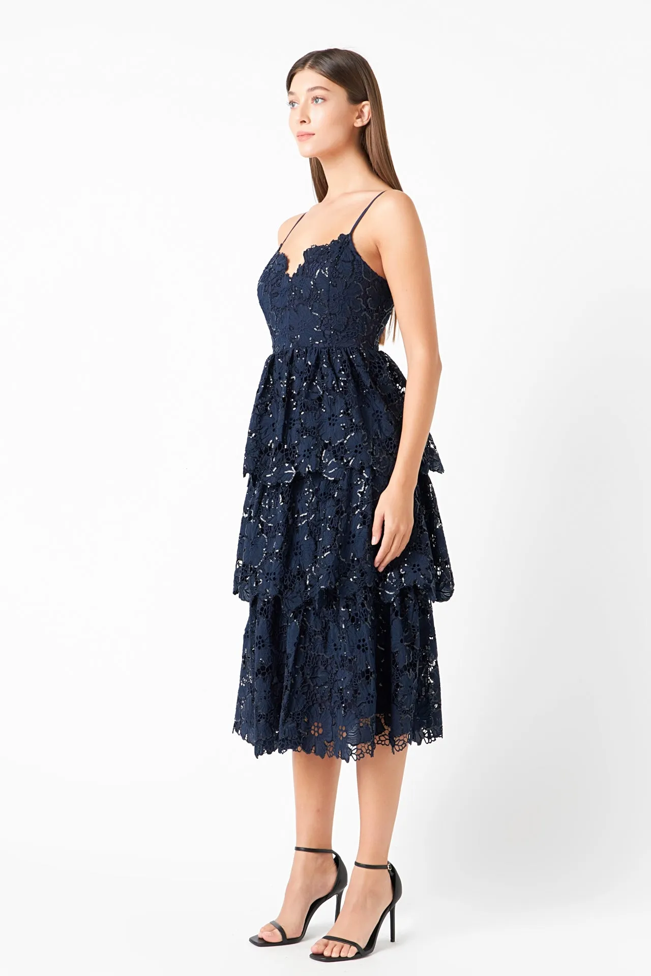 Sequins Lace Tiered Dress