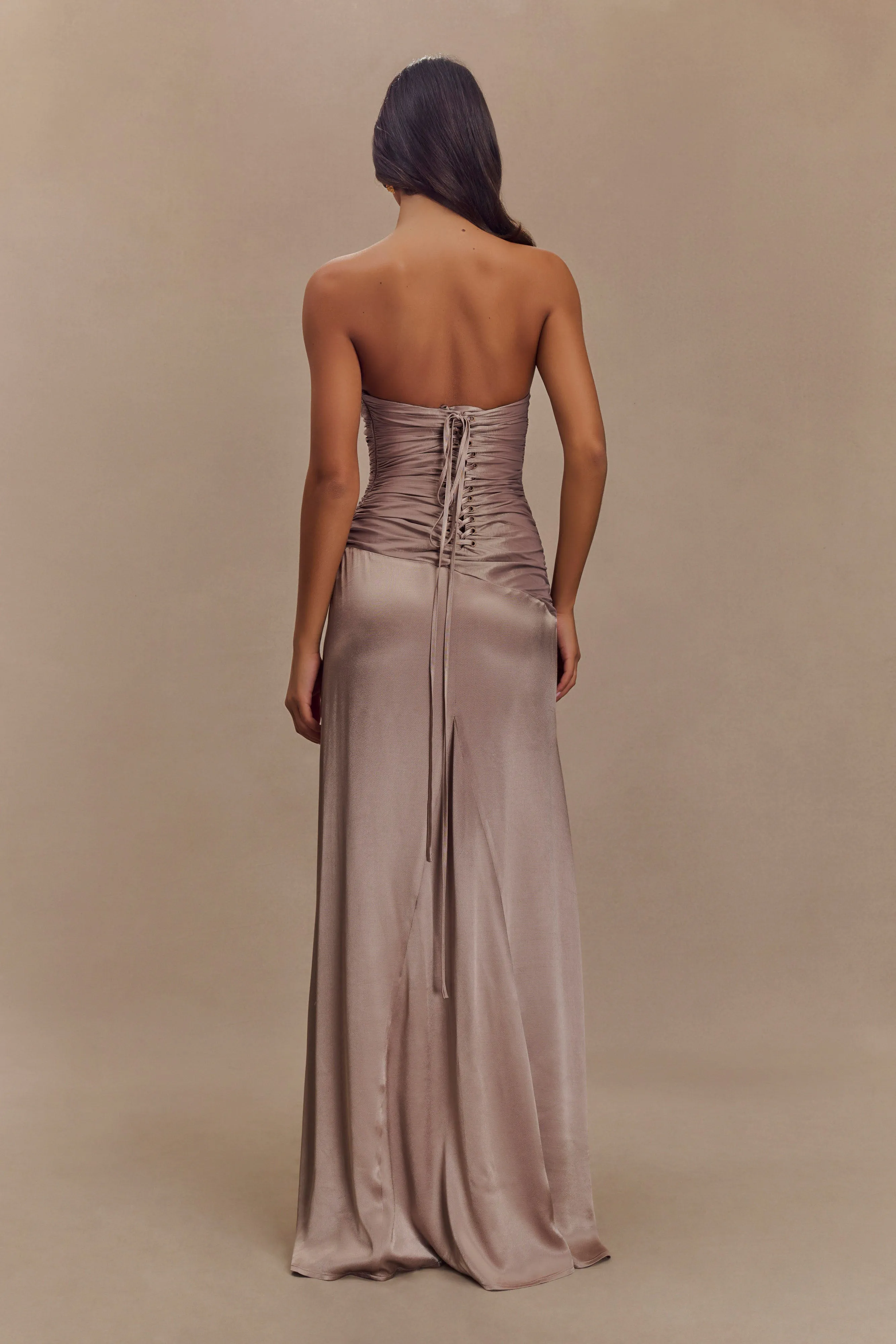 Serena Strapless Taffeta Maxi Dress - Bronze Taupe