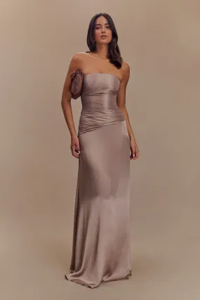 Serena Strapless Taffeta Maxi Dress - Bronze Taupe