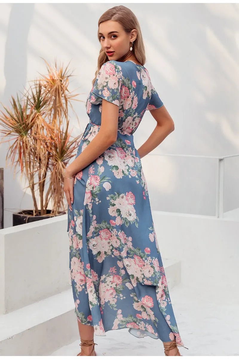 Sexy V-neck Floral Print Wrap Beach Boho Slim Fit Dress