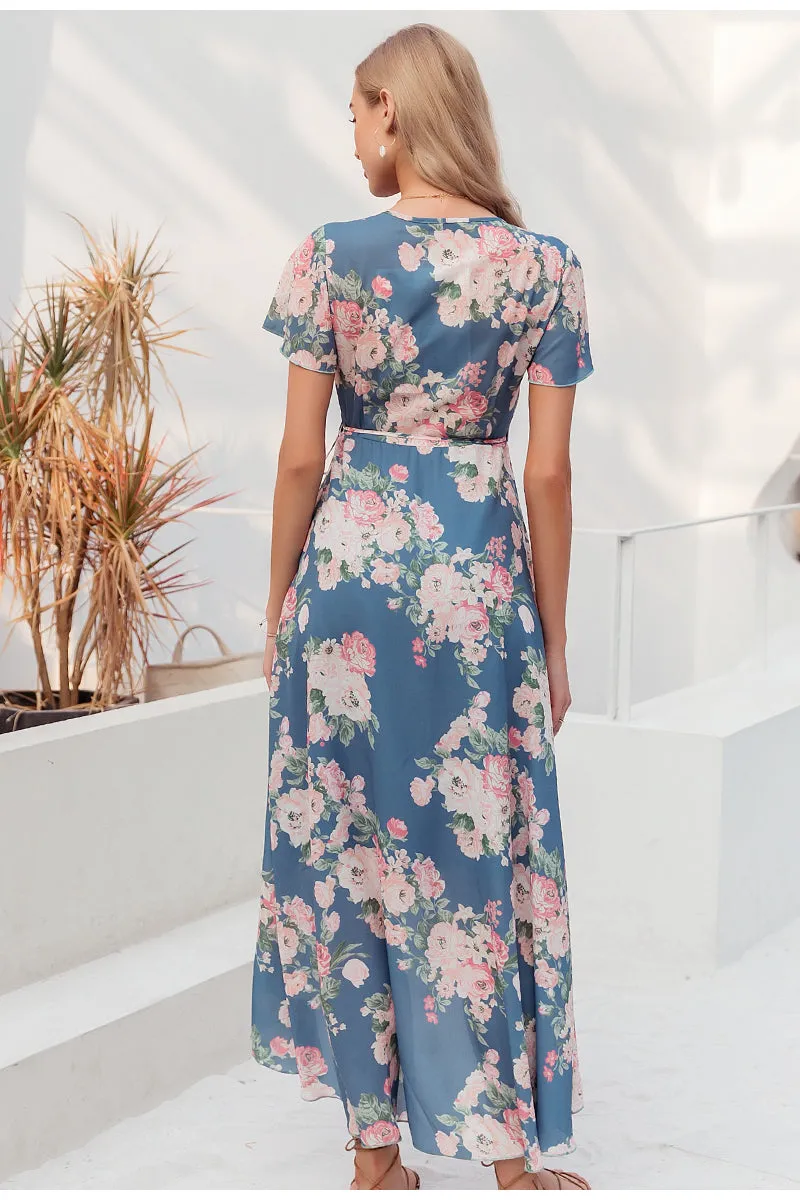 Sexy V-neck Floral Print Wrap Beach Boho Slim Fit Dress