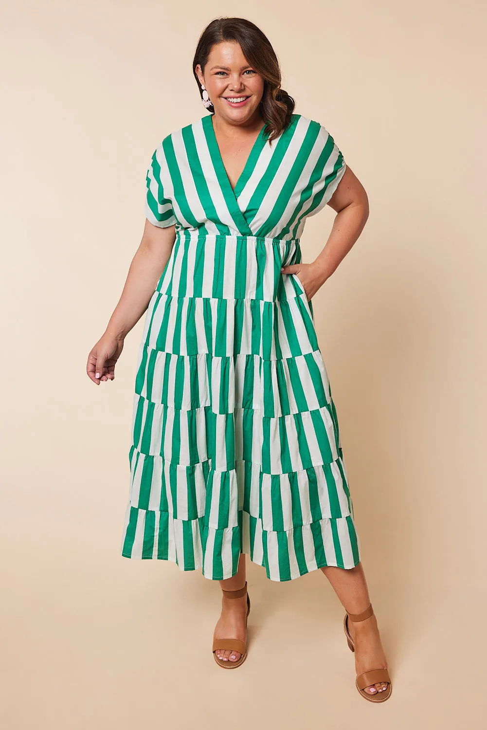 Shari V-Neck Dress in Basil