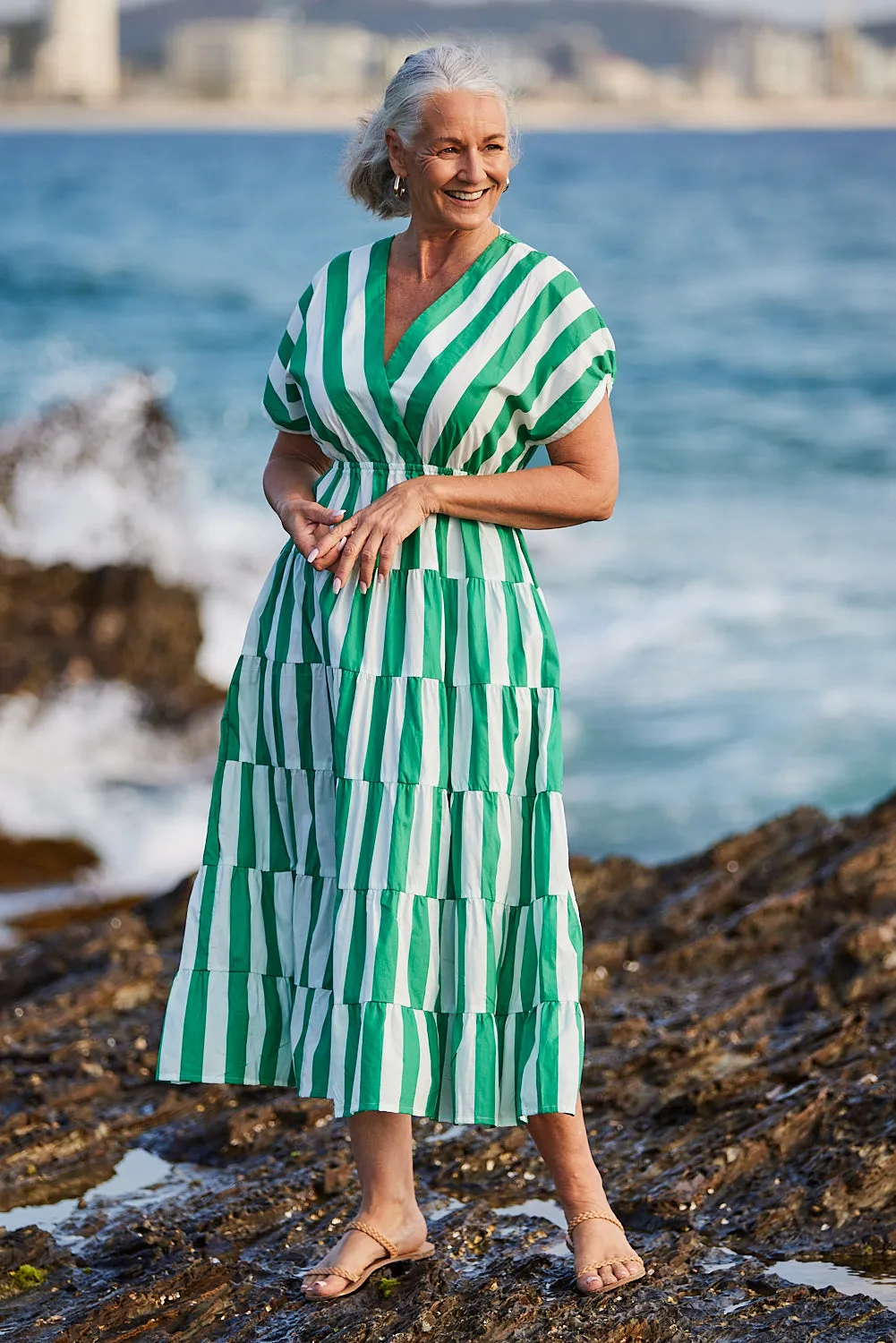 Shari V-Neck Dress in Basil