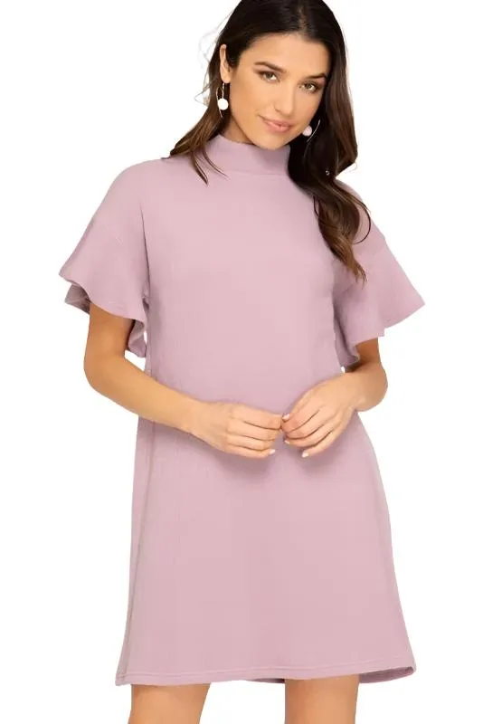 She   Sky Ribbed Sweater Dress - Light Mauve