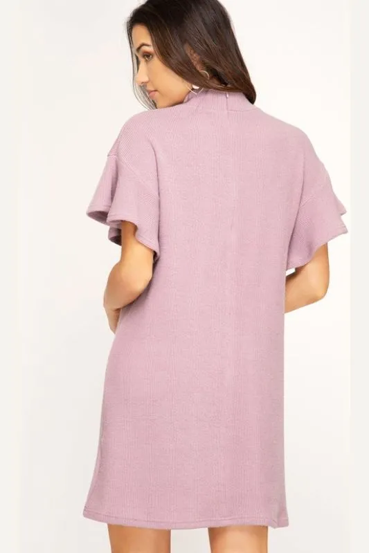 She   Sky Ribbed Sweater Dress - Light Mauve