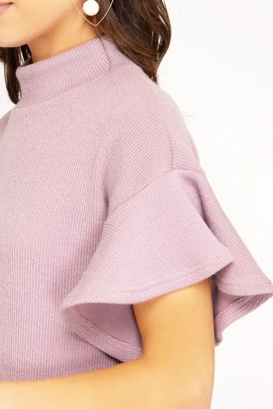 She   Sky Ribbed Sweater Dress - Light Mauve