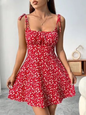 SHEIN Essnce Floral Print Pleated Bust Slip Dress