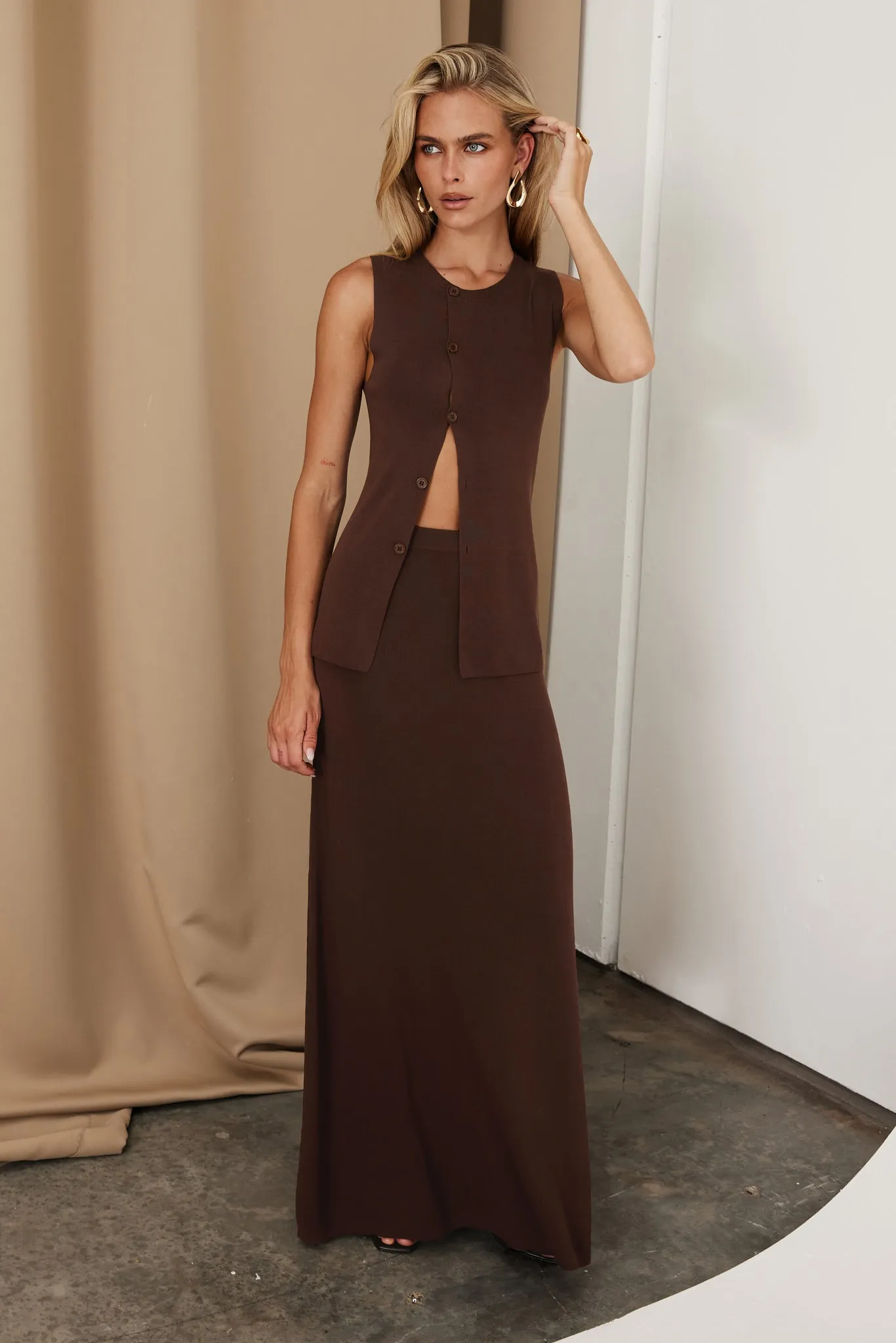 Silas Knit Maxi Skirt (Chocolate)