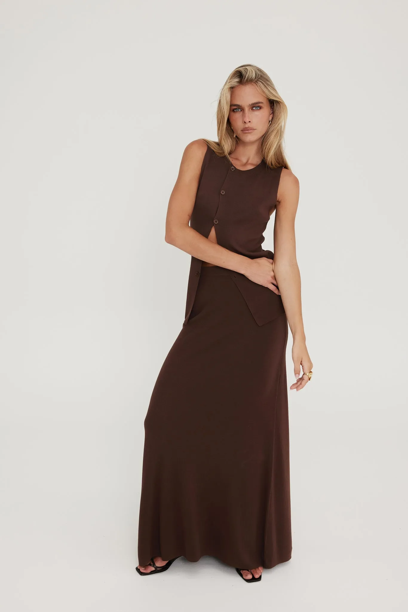 Silas Knit Maxi Skirt (Chocolate)