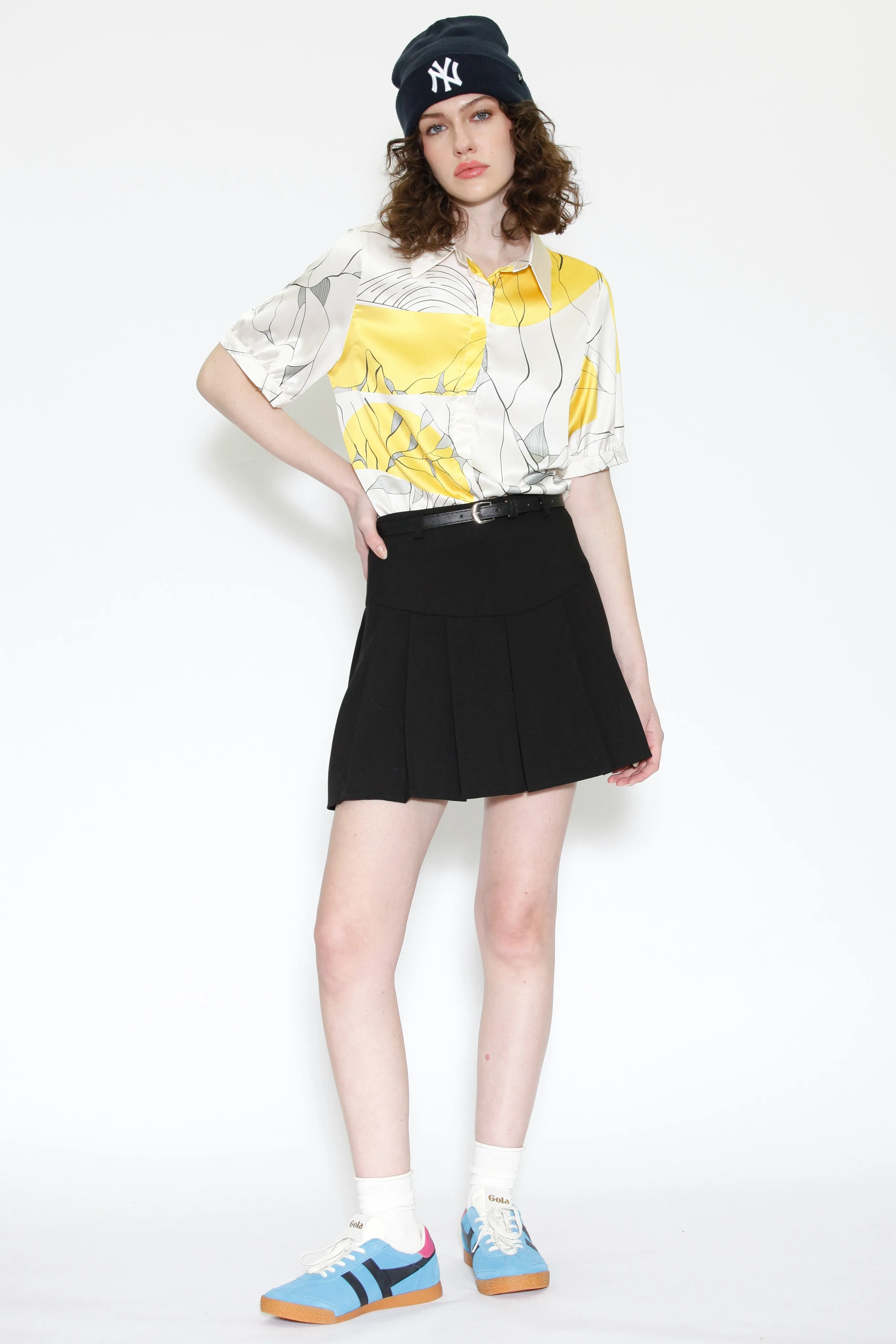 Silk Printed Yellow Floral Button Down Top