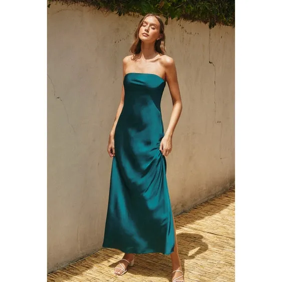 Strapless Bias Cut Maxi Dress | Midnight Teal