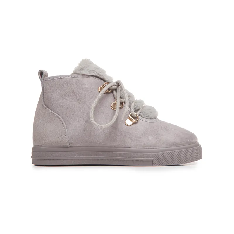 Suede Lace-Up Sneaker Booties with Faux-Fur in Grey by childrenchic