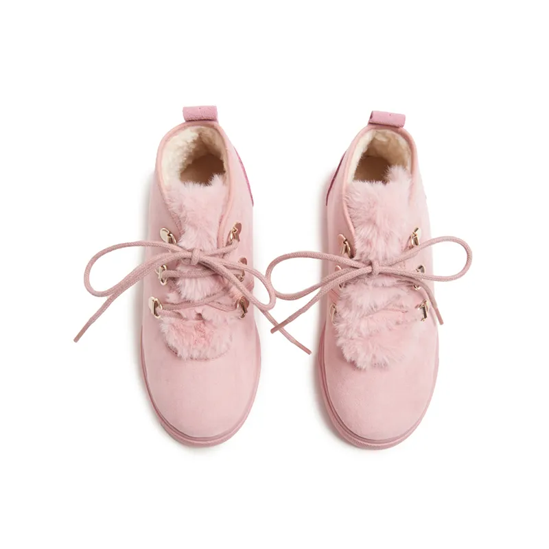 Suede Lace-Up Sneaker Booties with Faux-Fur in Pink by childrenchic