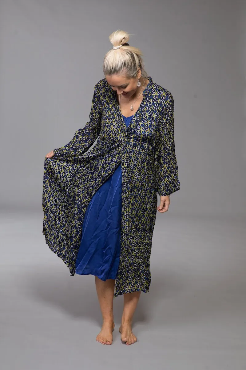 Sufiana Dress Hand Block Printed With Slip in Bamboo- Only Size L-14 Left