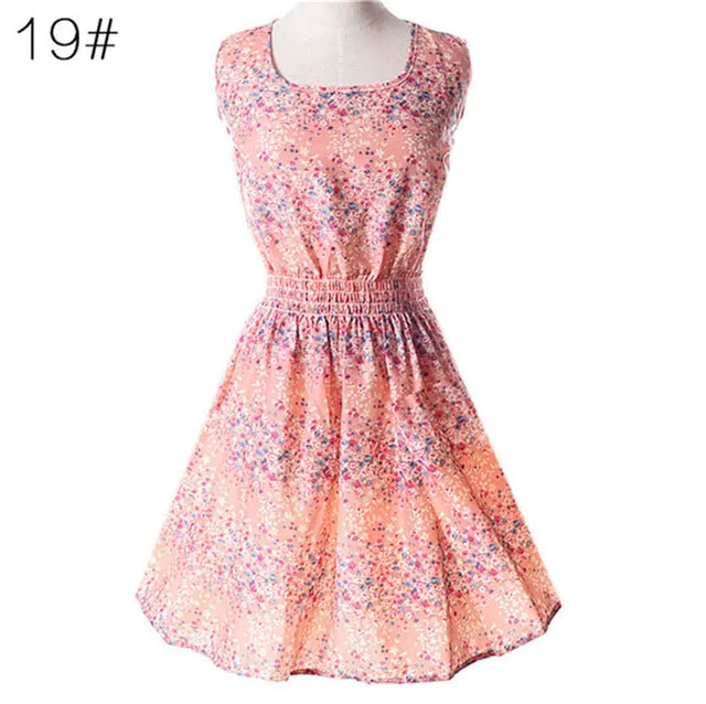 Summer Style Women Dress Casual Mini O-Neck Sleeveless Short A Line Dress Printed Party Evening 2017 big Size Elegant Dress