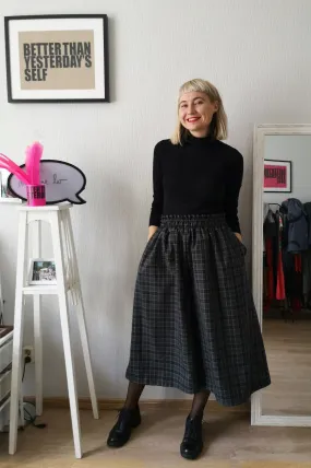 Super Wide One of a Kind Wool Blend Tartan Print in Forest Green, Grey, Black and Red Tones Culottes