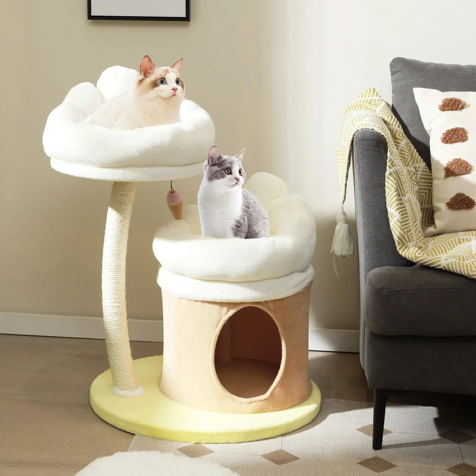 Tangkula Flower Cat Tree, 33 Inch Cute Cat Tower with Sisal Scratching Post, Washable Padded Top Perch