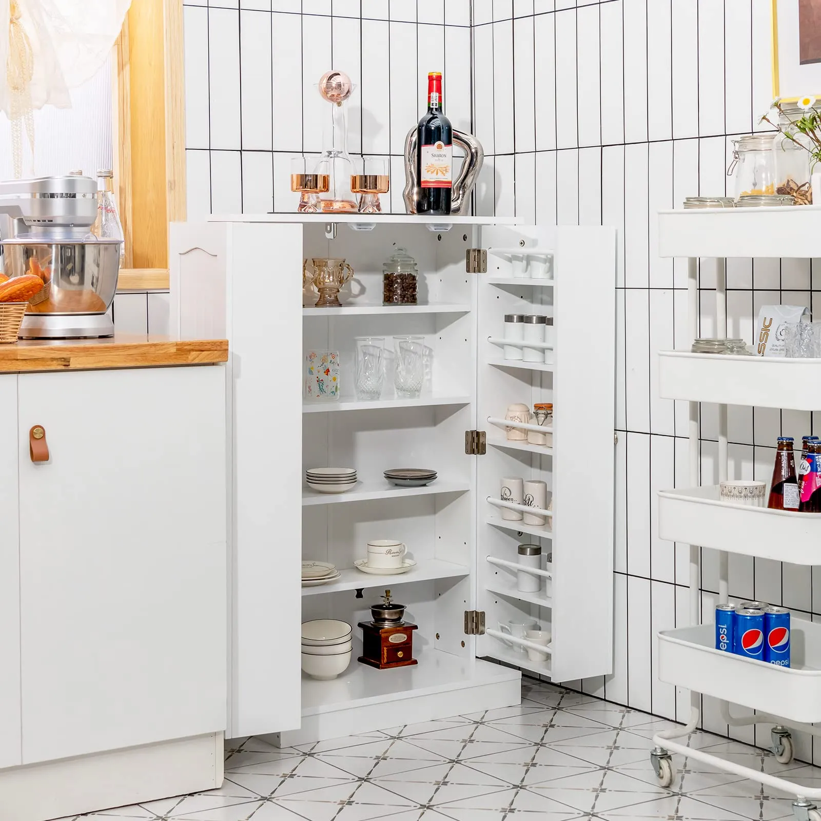 Tangkula Kitchen Pantry Cabinet, 17-Tier Buffet Sideboard with 2 Doors and 6 Adjustable Shelves