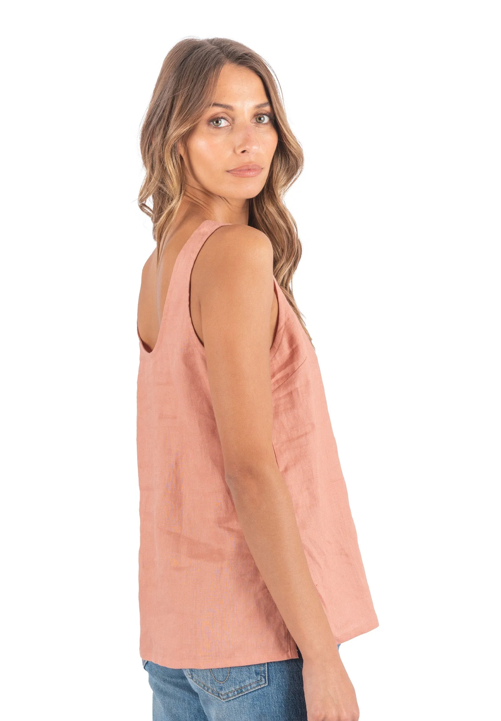 Tanya Tank Terracotta Linen Top