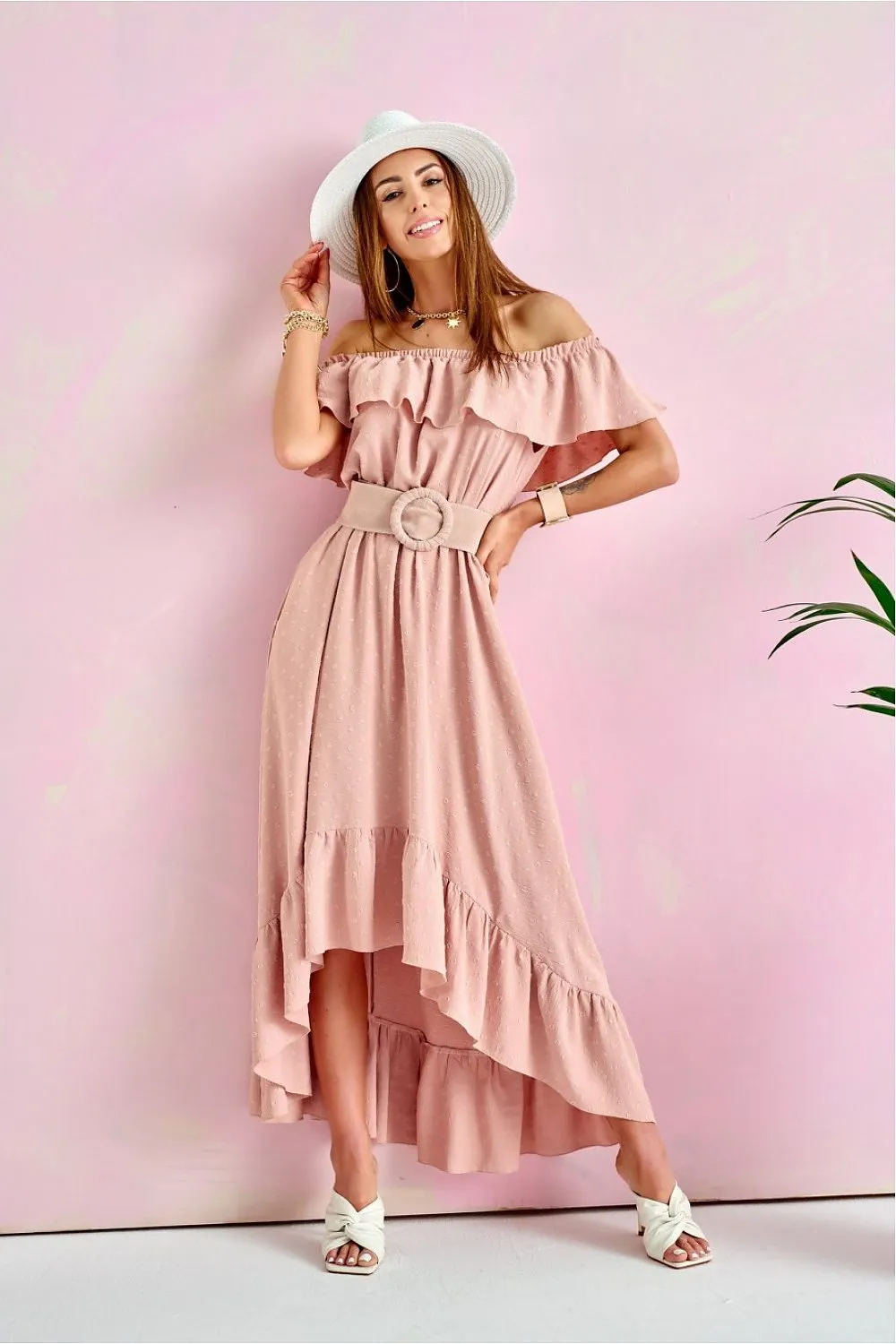 TEEK - Pink Off-Shoulder Ruffle Daydress