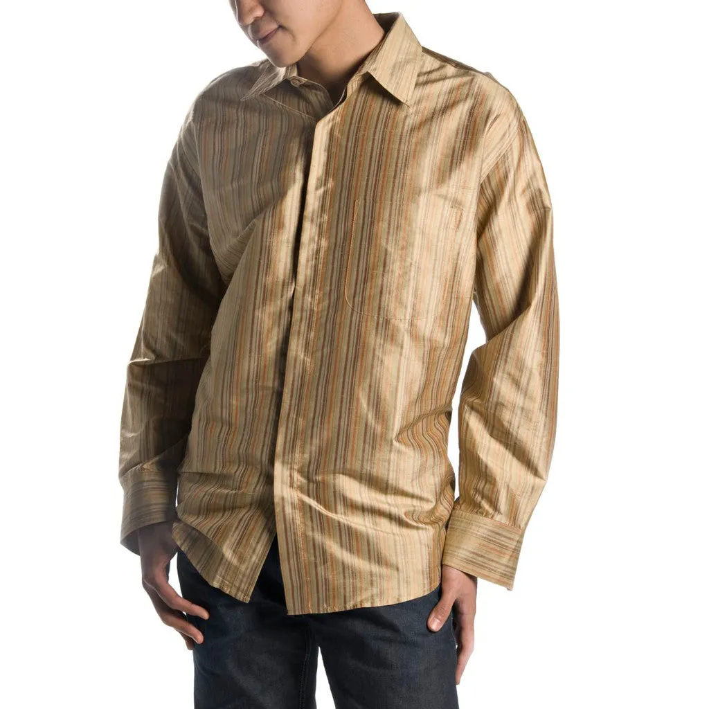 Thar Tan Striped Men's Silk Shirt