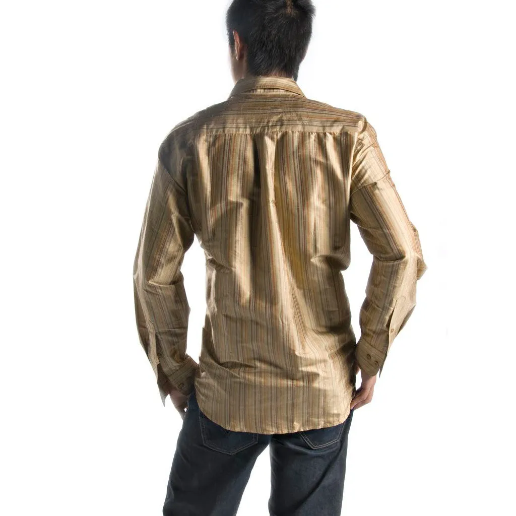 Thar Tan Striped Men's Silk Shirt