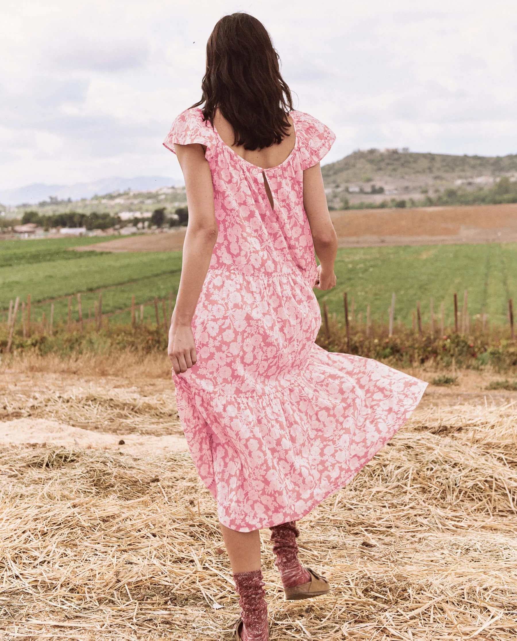 The Great - The Whipstitched Plumeria Dress in Bright Rouge Wild Brush Floral