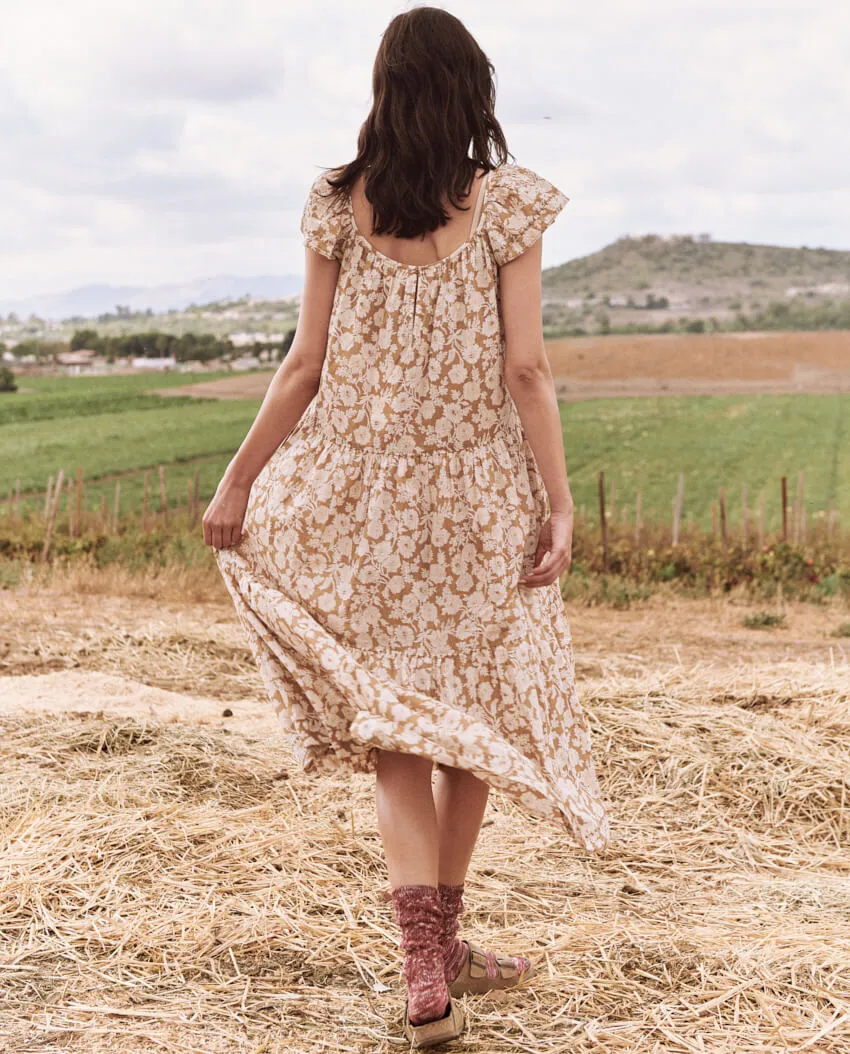 The Great - The Whipstitched Plumeria Dress in Oat Wild Brush Floral