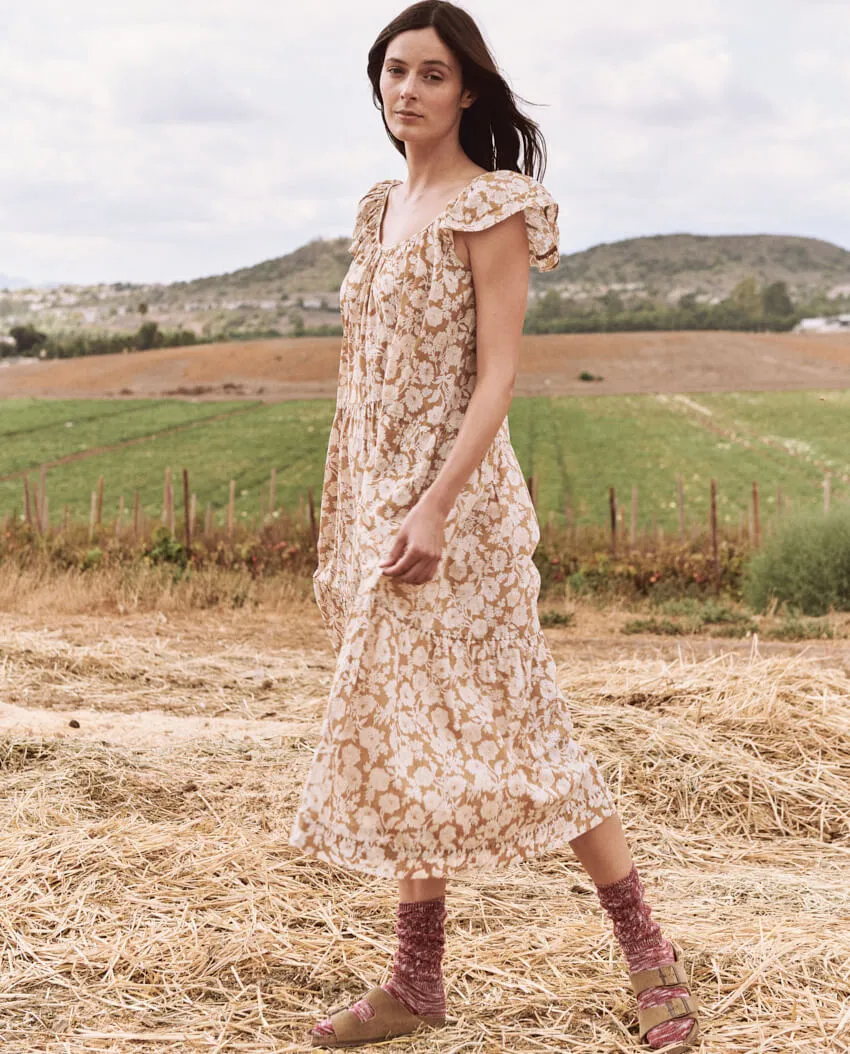 The Great - The Whipstitched Plumeria Dress in Oat Wild Brush Floral