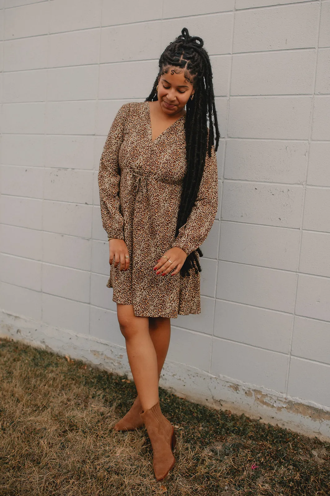 The Joella Long Sleeve Mini Dress - Iced Coffee - PLUS