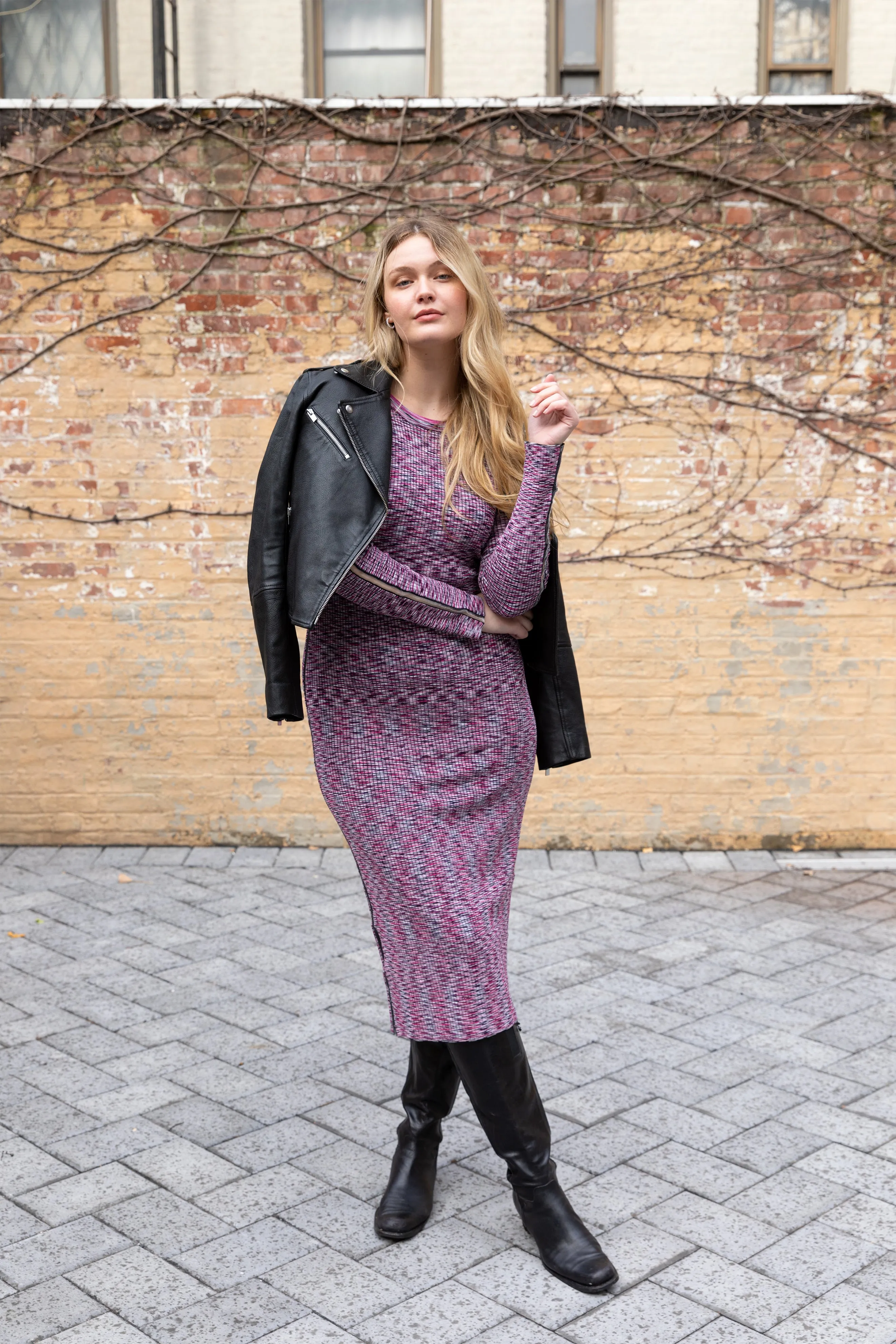 The Space Dye Ribbed Sweater Midi Dress - Wild Berry