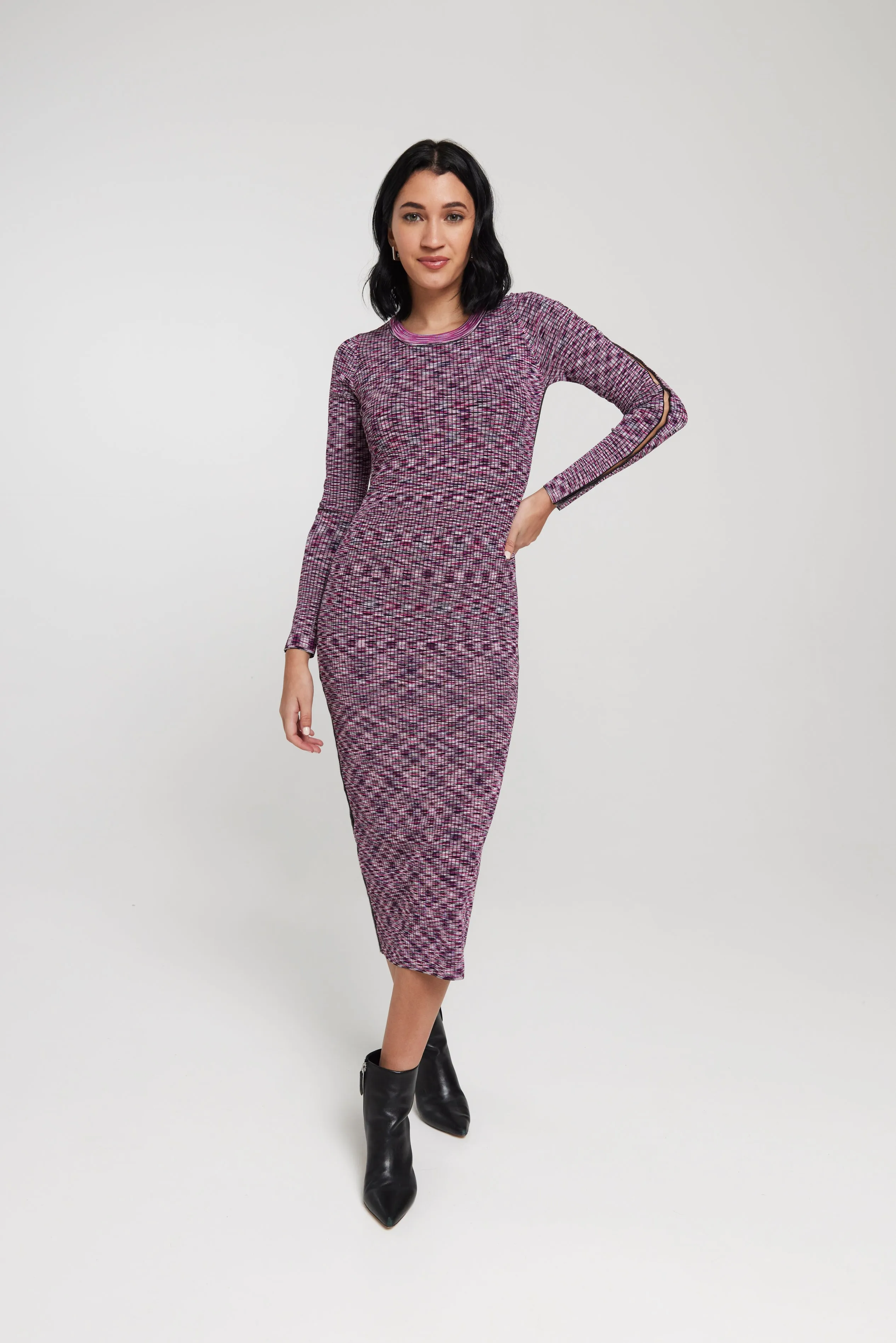 The Space Dye Ribbed Sweater Midi Dress - Wild Berry