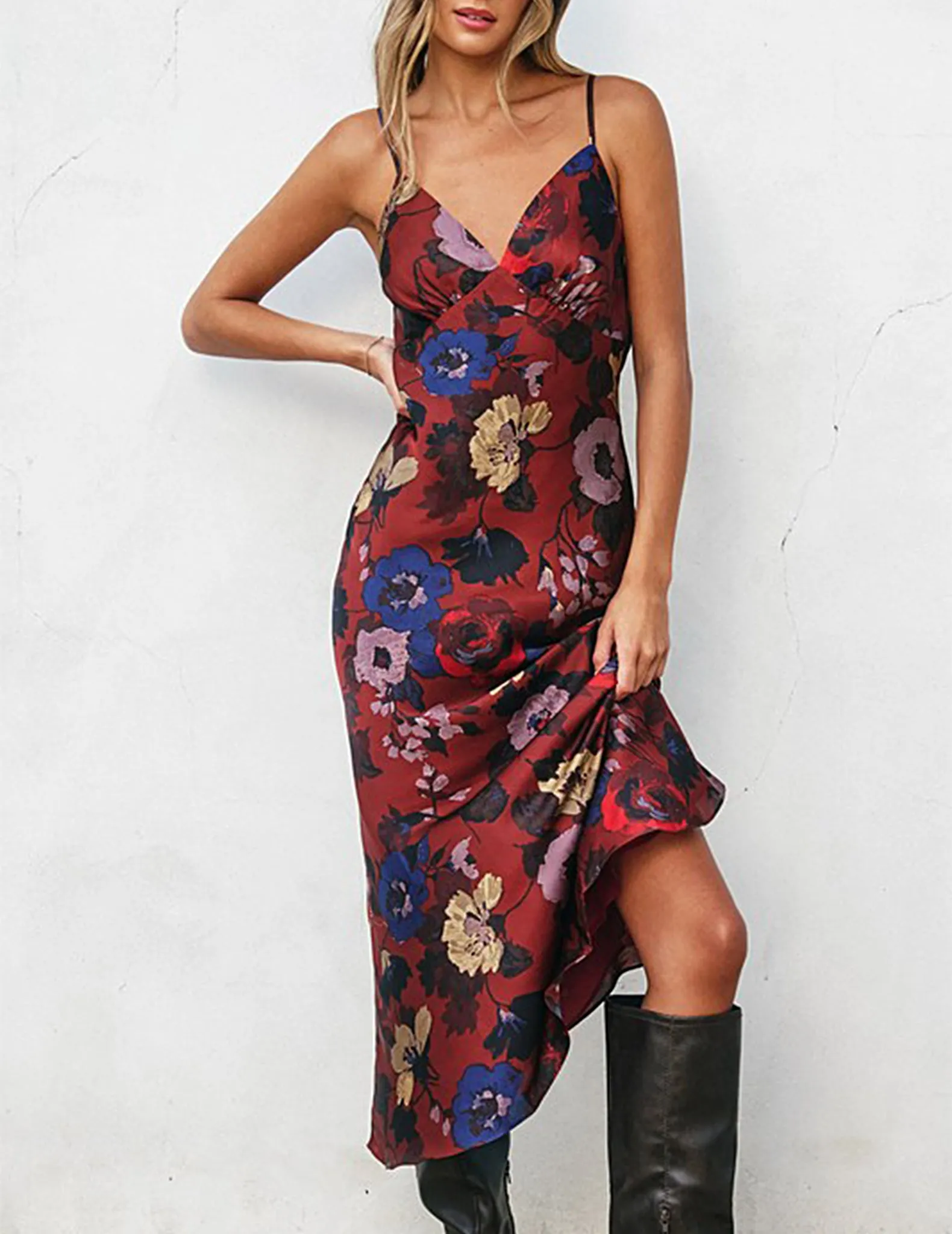 Thea Deep Red Floral Slip Dress