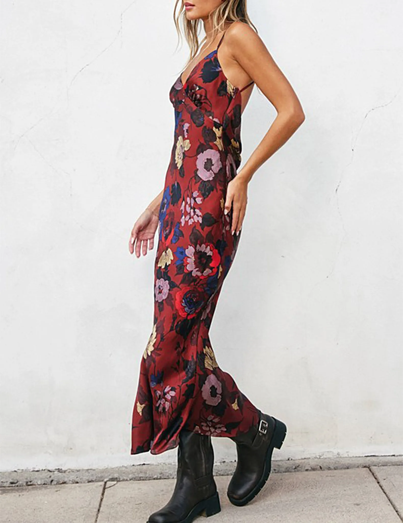 Thea Deep Red Floral Slip Dress