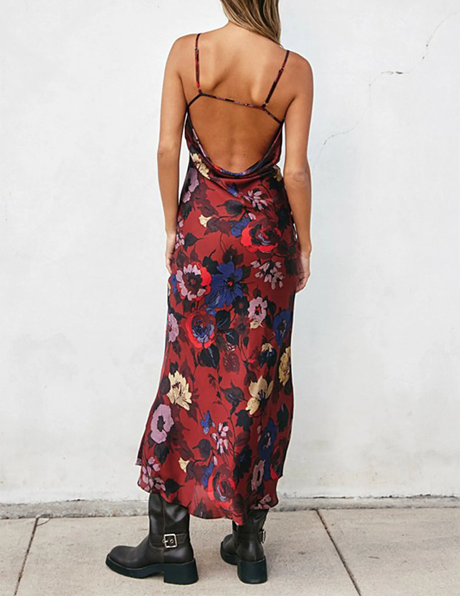 Thea Deep Red Floral Slip Dress