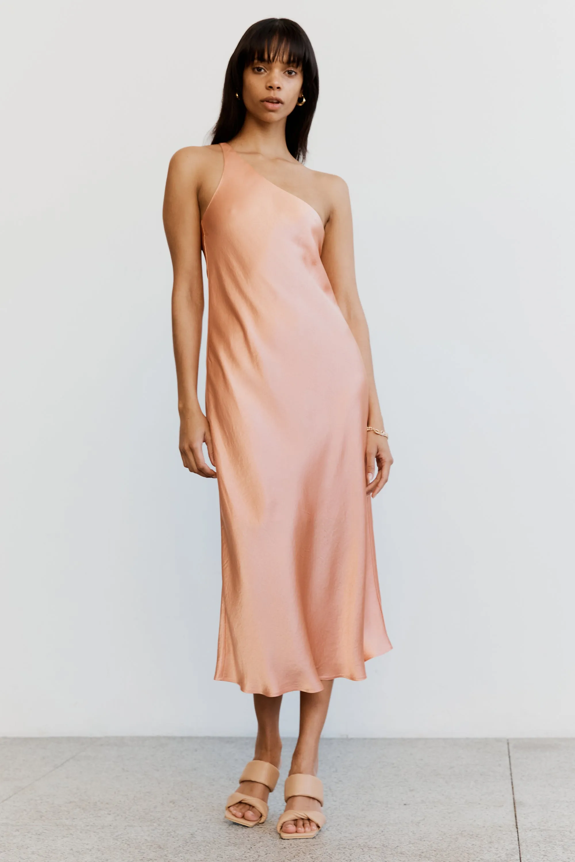 Third Form Crush Bias One Shoulder Midi Dress - Guava