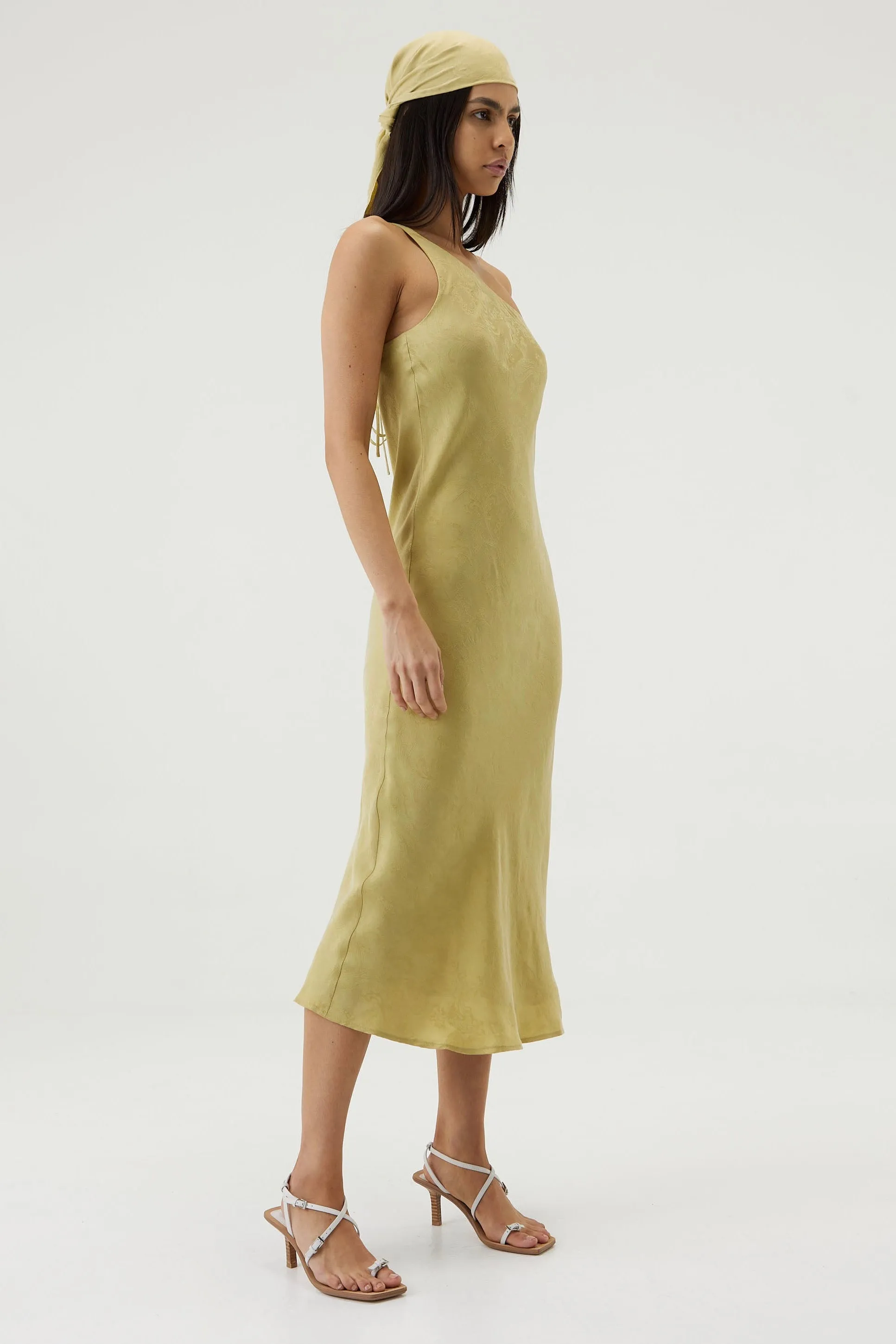 Third Form Paisley Bias One Shoulder Midi Dress - Pear