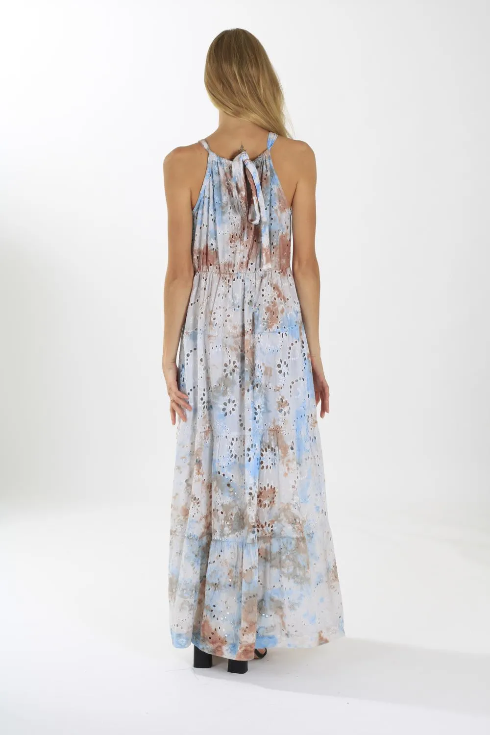 TIE DYE SLIP DRESS IN FOREST BROWN AND BLUE