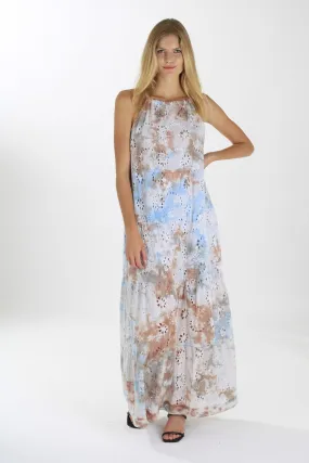 TIE DYE SLIP DRESS IN FOREST BROWN AND BLUE