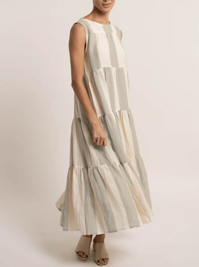 Tiered Linen Maxi Dress - Tulum Stripe