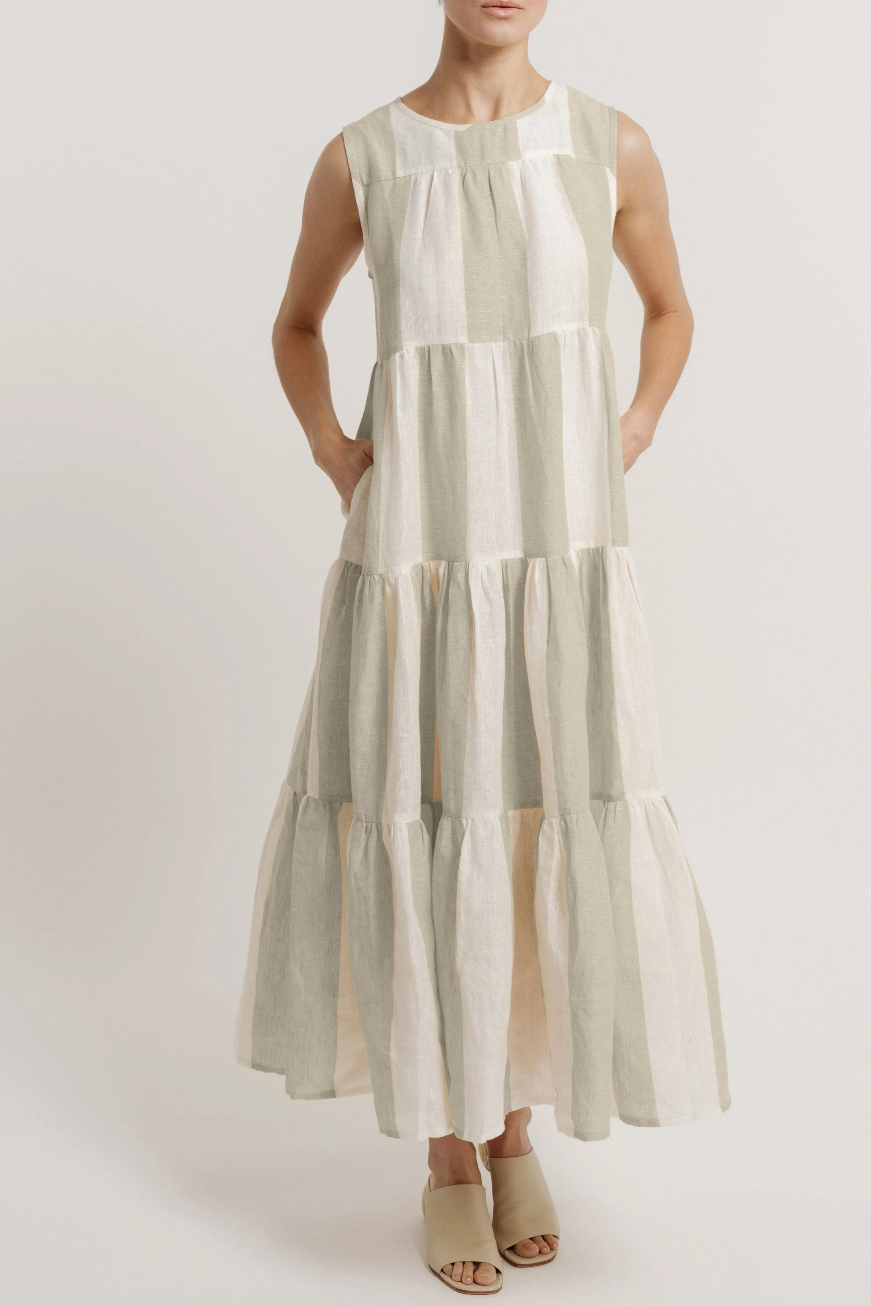 Tiered Linen Maxi Dress - Tulum Stripe