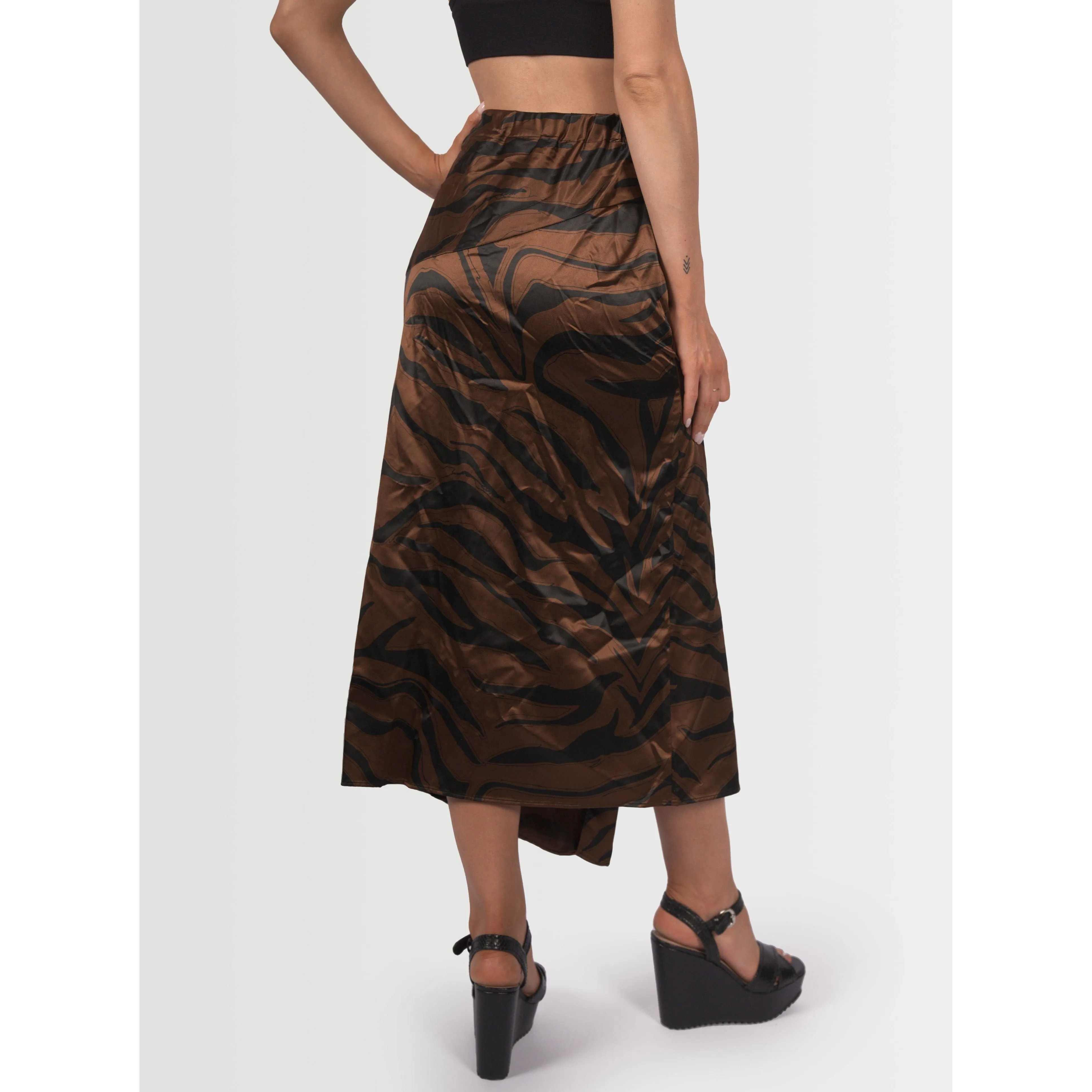 Topshop Women's Satin Animal Print Maxi Skirt - Bronze & Black