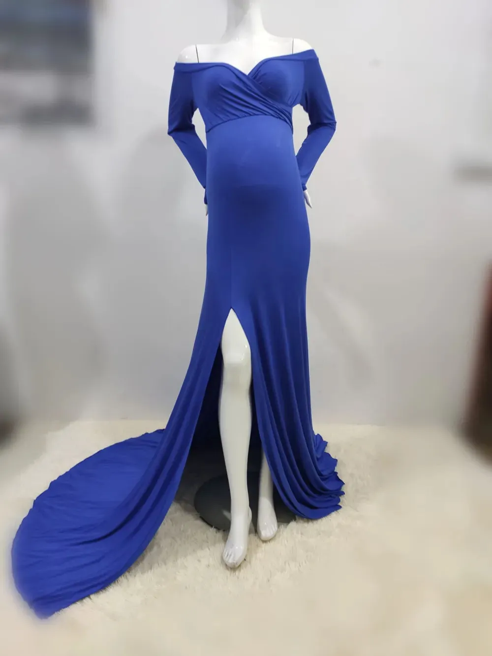 Trendy Maternity Maxi Shoulderless Dress