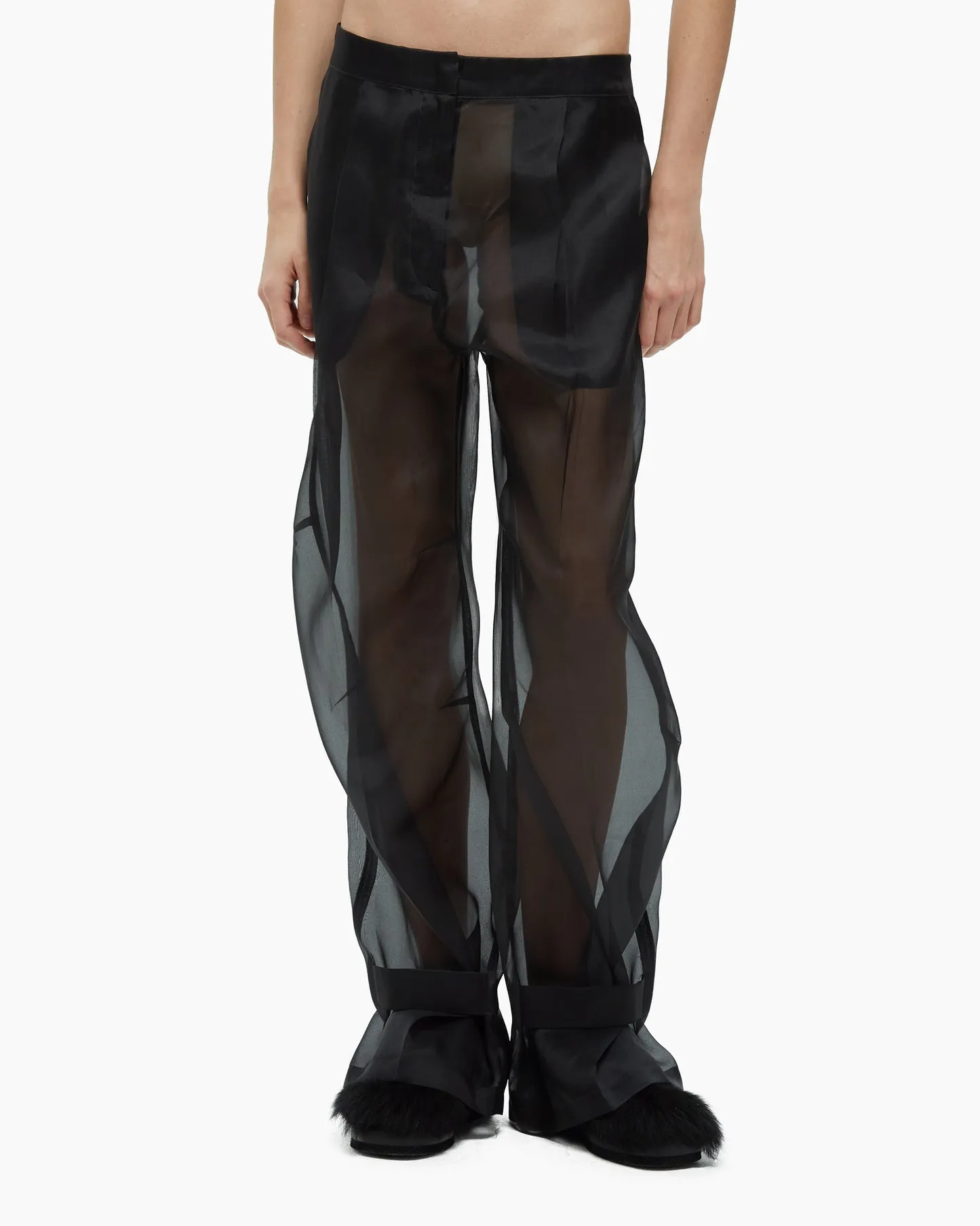 Trousers in silk organza