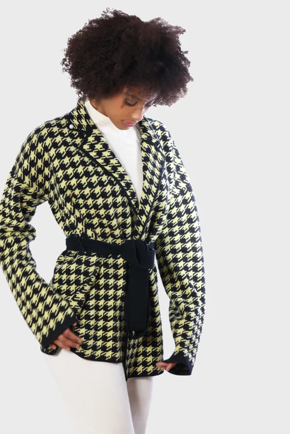 Two-Tone Wool Cashmere Cardigan with Belt