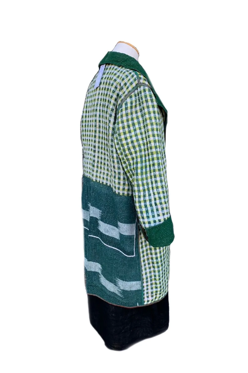 Unique Reversible Coat, Vintage Cotton Green/Pattern - E