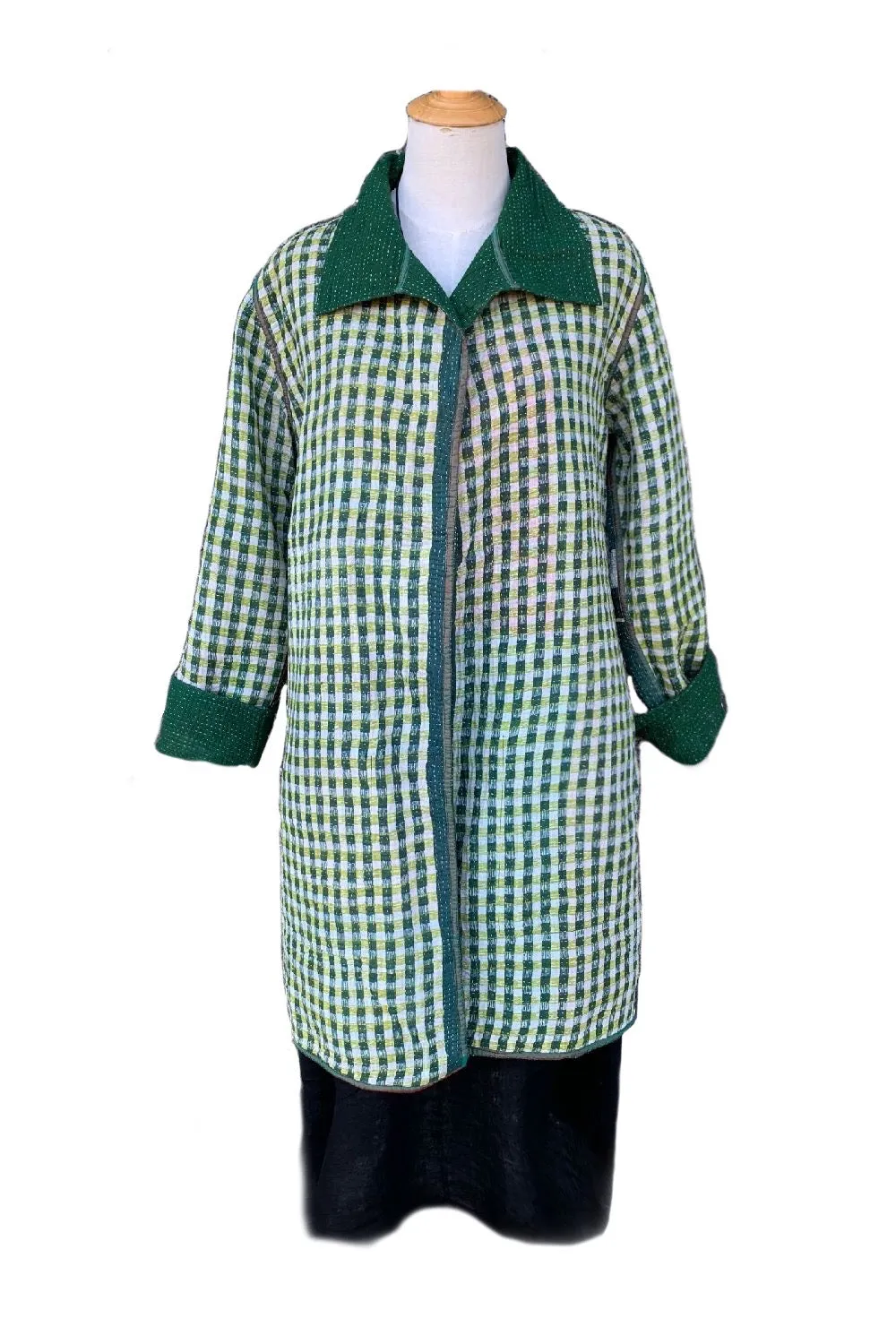 Unique Reversible Coat, Vintage Cotton Green/Pattern - E